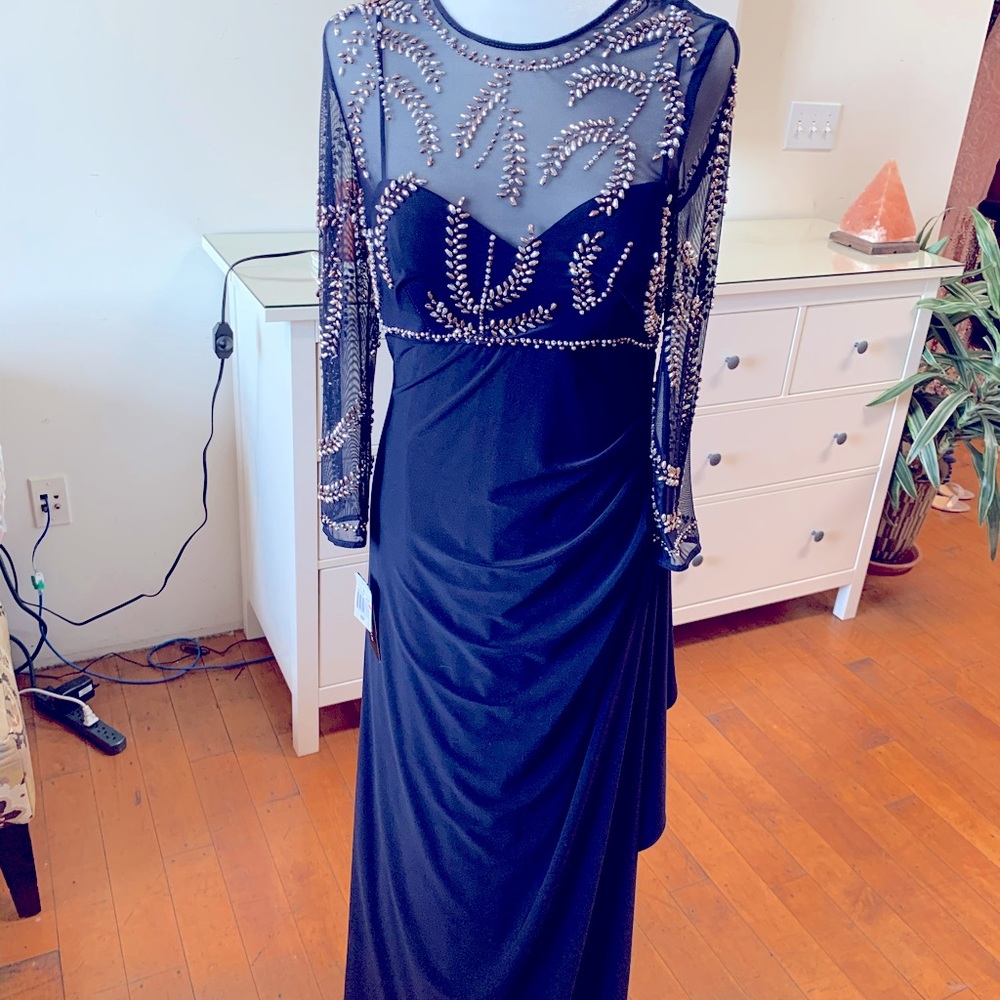 Betsy & Adam Navy Evening Gown w/ rhinestones.